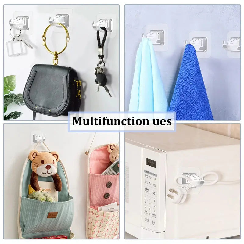 Curtain Rod Brackets with Clips (8 PCS) — No-Drill Adhesive & Screw Mount, Adjustable Transparent Holders