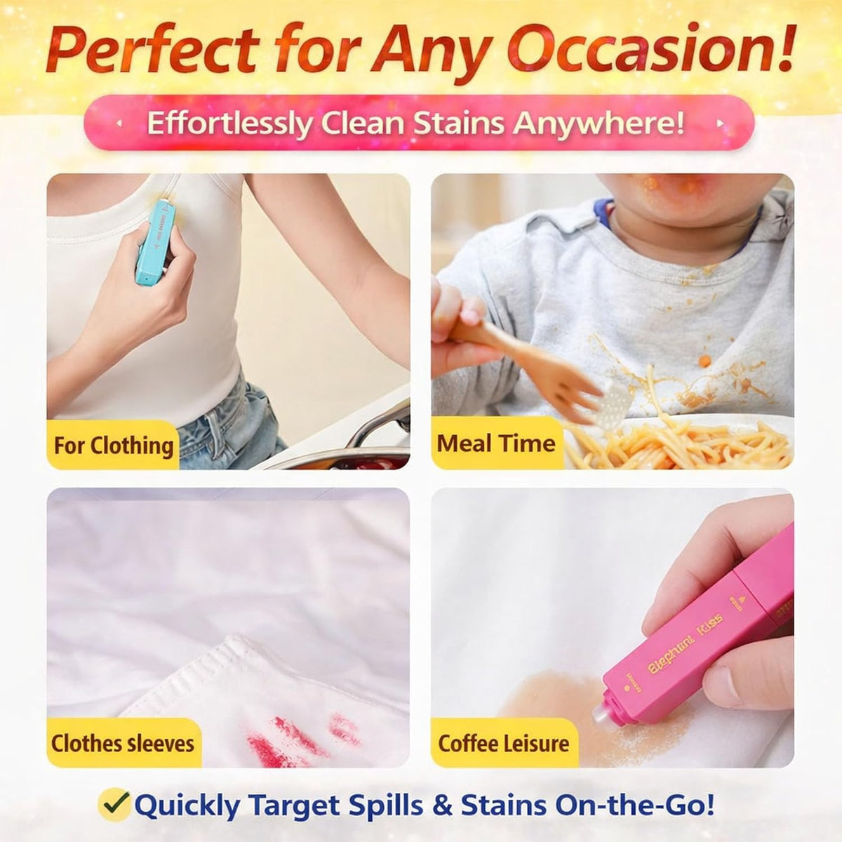 Elephant Kiss Stain Remover, 3-Second Stain Remover Pen for Clothes, 12ml On-the-Go Spot Cleaner, Double Head Instant Treater Sticks With Lanyard, Travel & Pocket-Sized (Red)