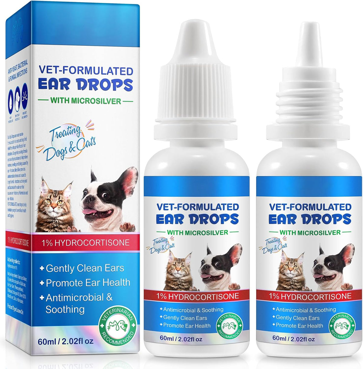 Ear Infection Treatment Drops for Dogs and Cats,with 1% Hydrocortisone Soothing Dog Yeast Infection, Itchy Ear Relief-Treats Ear Infections for Dogs & Cats - 2 fl oz