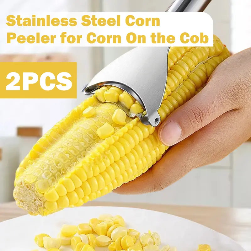 Stainless Steel Corn Peeler & Kernel Stripper 2-Pack β Ergonomic Corn Cob Thresher for Fast, Easy Kernel Removal