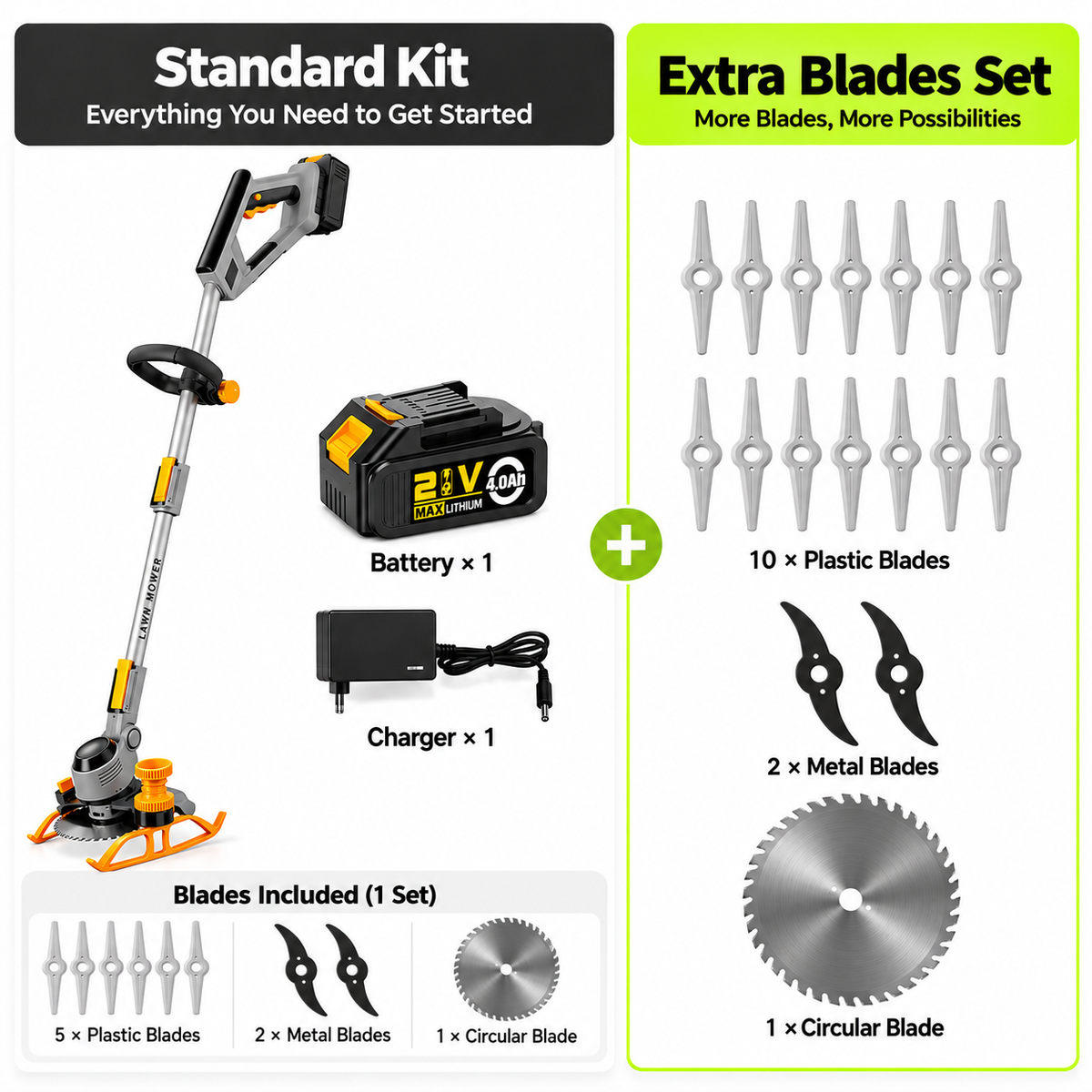 CORVELLAN 3 in 1 Cordless Lawn Care Trimmer 21V with 3 Cutting Heads