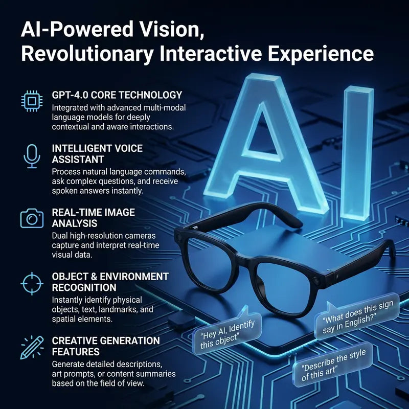 Smart AI Camera Glasses — 8MP Camera, 1080P Video, Real-Time Translation, Bluetooth Voice Control, EIS Anti-Shake