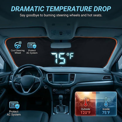 Portable Car Windshield Sunshade, Fabric Heat‑Insulating Sun Visor for Sedan SUV Truck, Summer Travel Camping Car Sun Cover