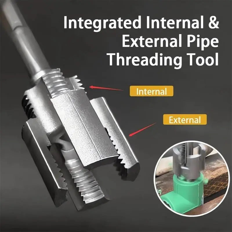2-in-1 PVC Pipe Thread Cutting Tool — Internal & External Threading, 1/2" & 3/4", Drill-Powered