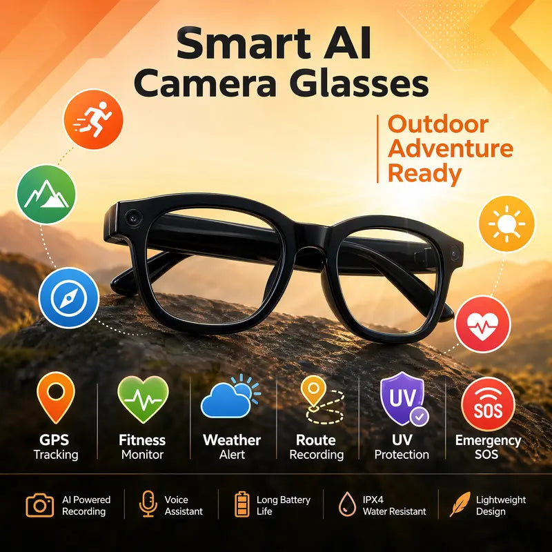 Smart AI Camera Glasses — 8MP Camera, 1080P Video, Real-Time Translation, Bluetooth Voice Control, EIS Anti-Shake