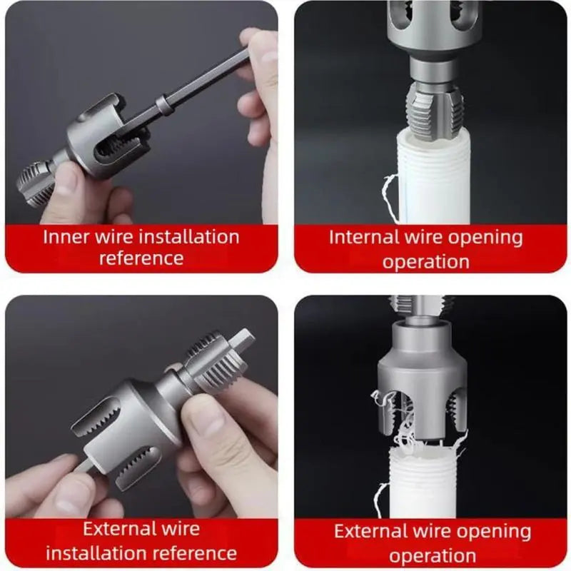 2-in-1 PVC Pipe Thread Cutting Tool — Internal & External Threading, 1/2" & 3/4", Drill-Powered