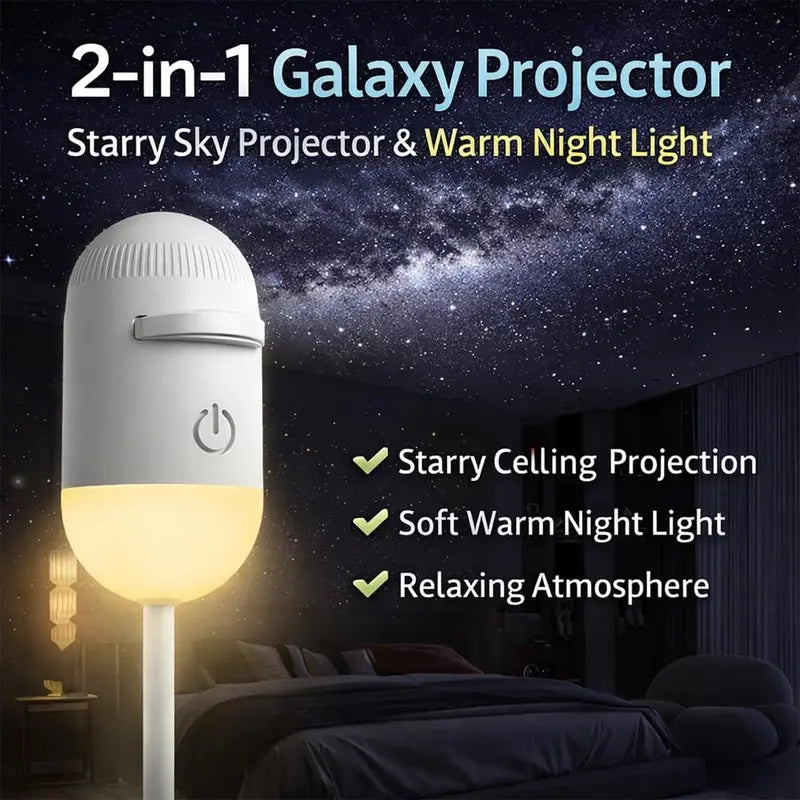 Galaxy Projector 2-in-1 — Starry Sky Night Light with , USB Powered, 360° Adjustable