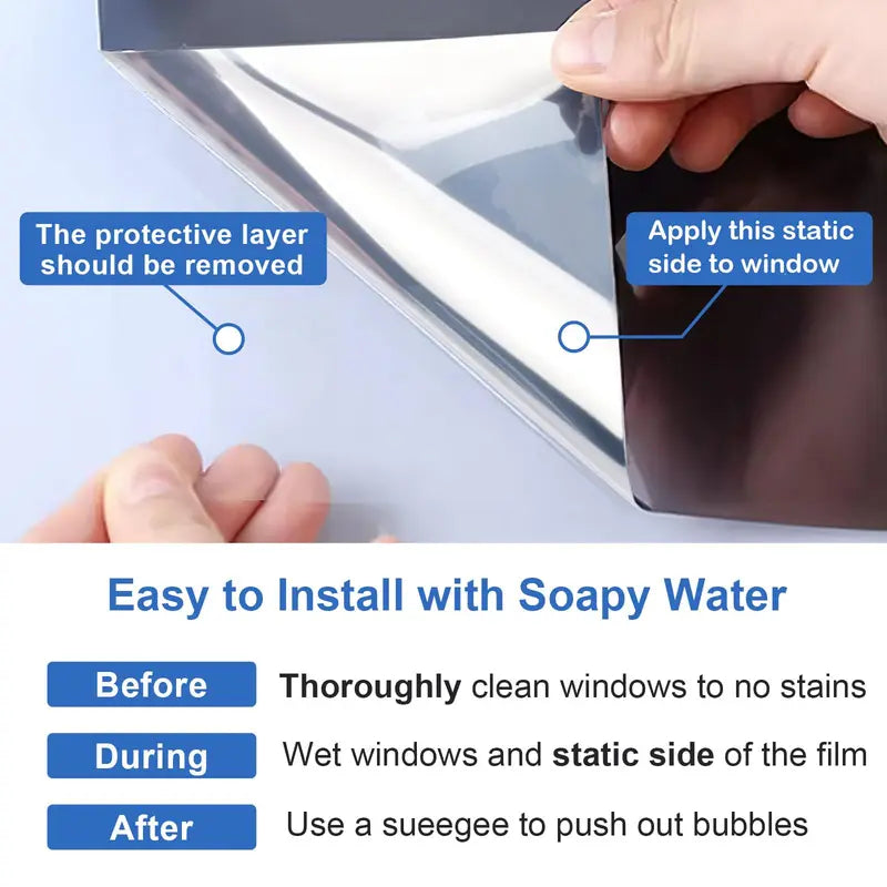 Black One-Way Mirror Privacy Window Film - Heat Insulation, 94% UV Blocking, Daytime Privacy for Home & Office