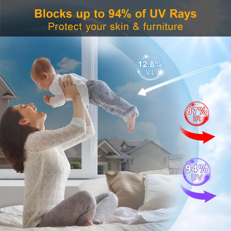 Black One-Way Mirror Privacy Window Film - Heat Insulation, 94% UV Blocking, Daytime Privacy for Home & Office