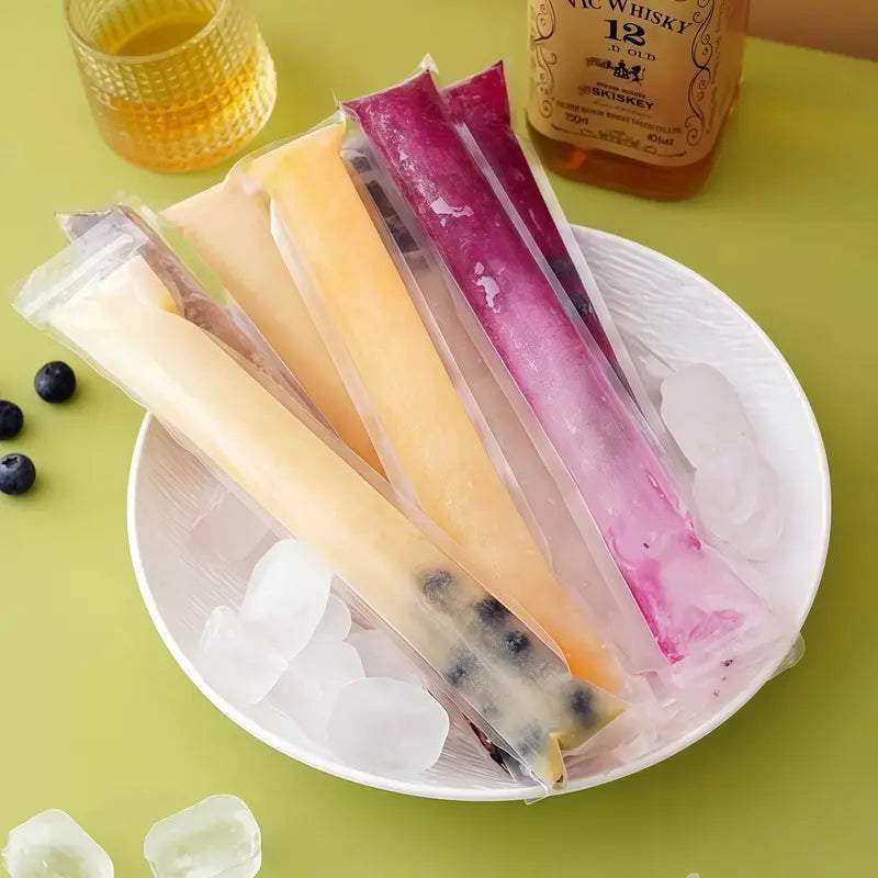 Disposable Popsicle Bags (100 PCS) — Food-Grade Ice Pop Molds for Homemade Frozen Treats