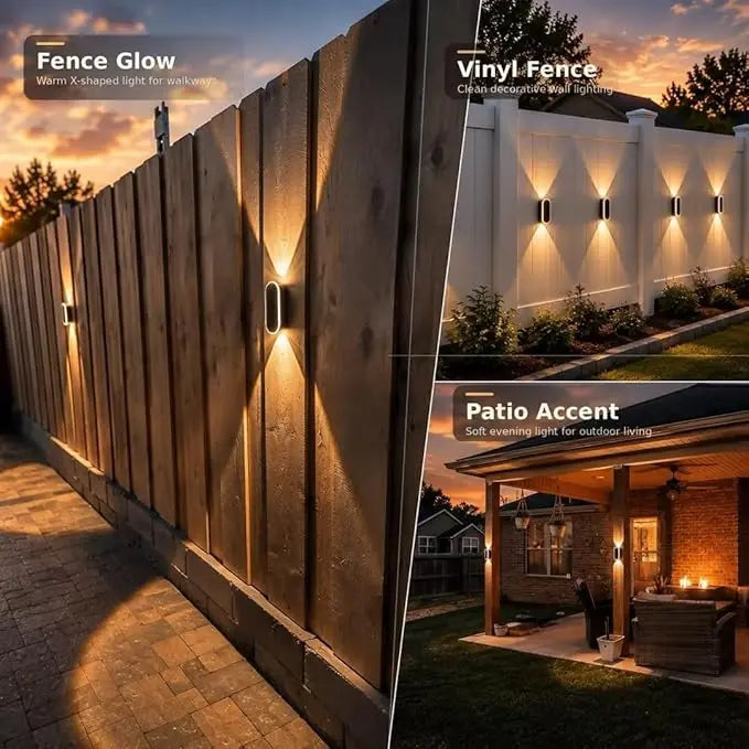 Solar Wall Lights Outdoor — Up & Down Dual-Lens, Warm White + 7 RGB Colors, IP65 Waterproof (2 Pack)