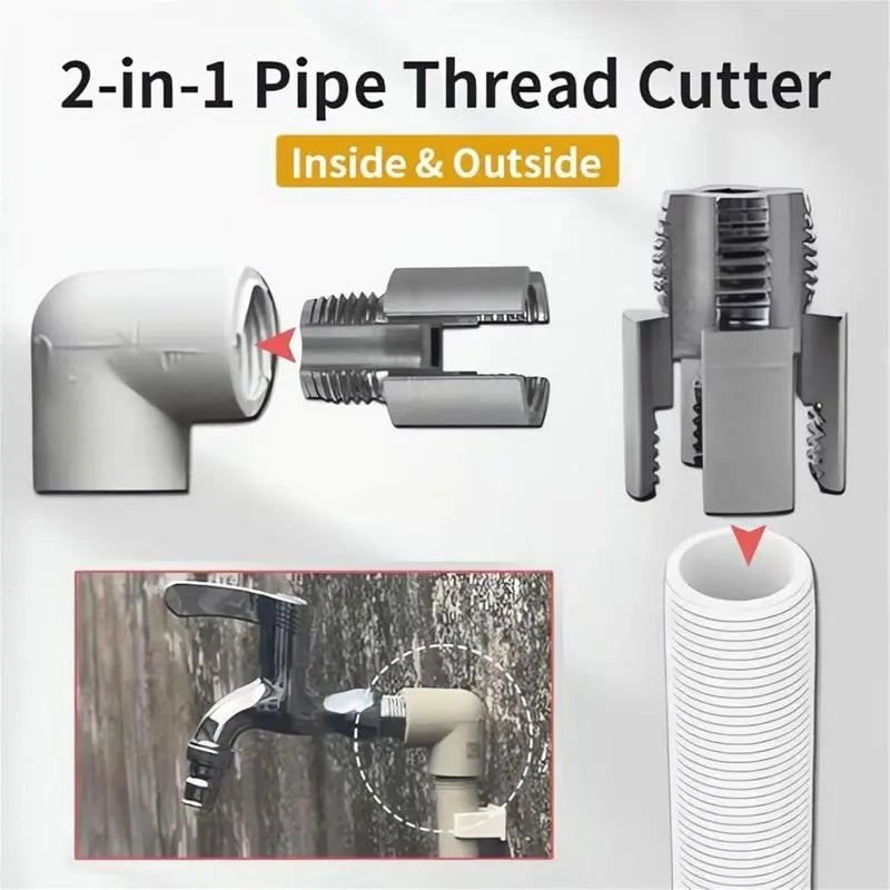 2-in-1 PVC Pipe Thread Cutting Tool — Internal & External Threading, 1/2" & 3/4", Drill-Powered