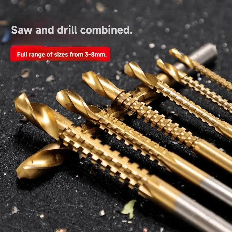 6-Piece Titanium-Plated High-Speed Steel Drill Bit Set - All-in-One Saw & Drill for Wood, Metal, Plastic