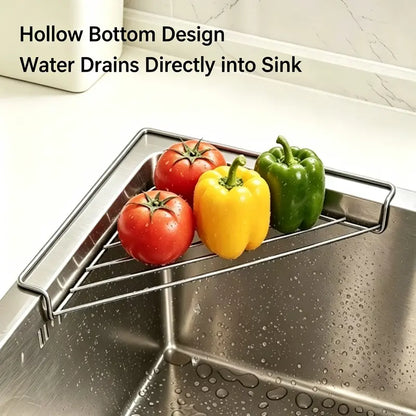 Stainless Steel Triangular Corner Sink Shelf, Drainage Open Wire Rack, Sponge Brush Cloth Holder for Kitchen Sink