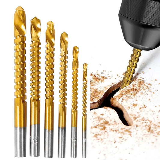 6-Piece Titanium-Plated High-Speed Steel Drill Bit Set - All-in-One Saw & Drill for Wood, Metal, Plastic