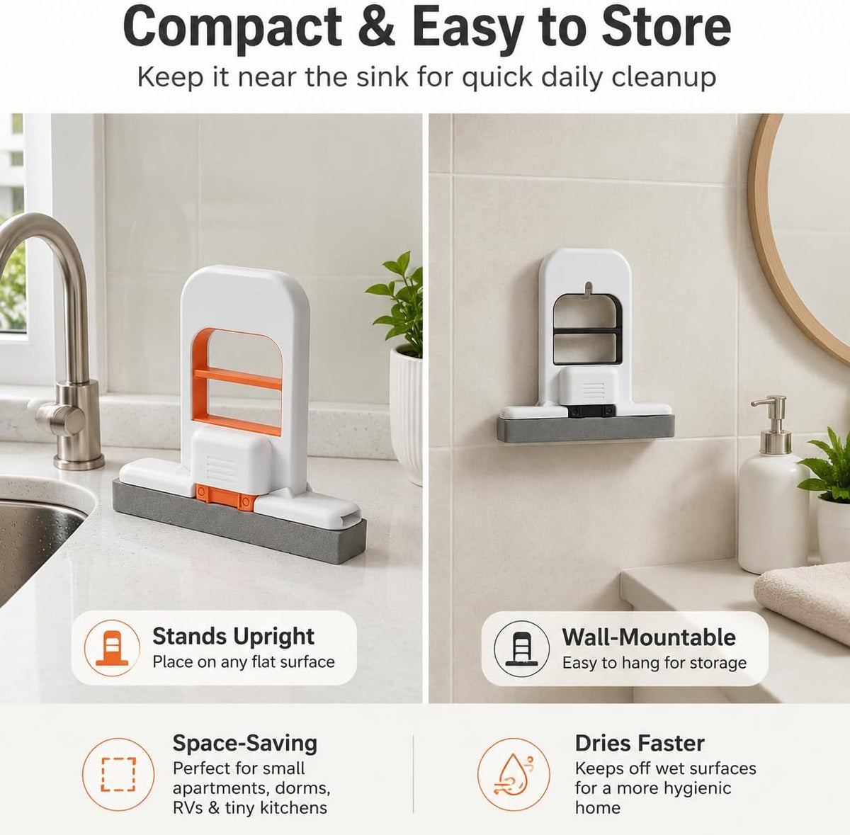 Self-Squeezing Mini Mop, Portable Foldable Handheld Mop for Counter
