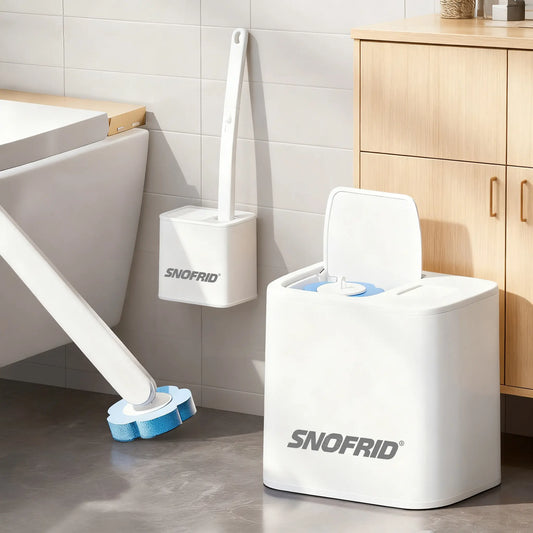【DealsForYouDays】Snofrid Disposable Toilet Brush, Toilet Bowl Wand Holder Set with 24PCS Cleaner Refills, Bathroom Cleaning System for Sink Bathtub Drain Wash Basin Urinal，Wall-Mount Scrubbing Toilet Brush Bathroom Cleaning Kit