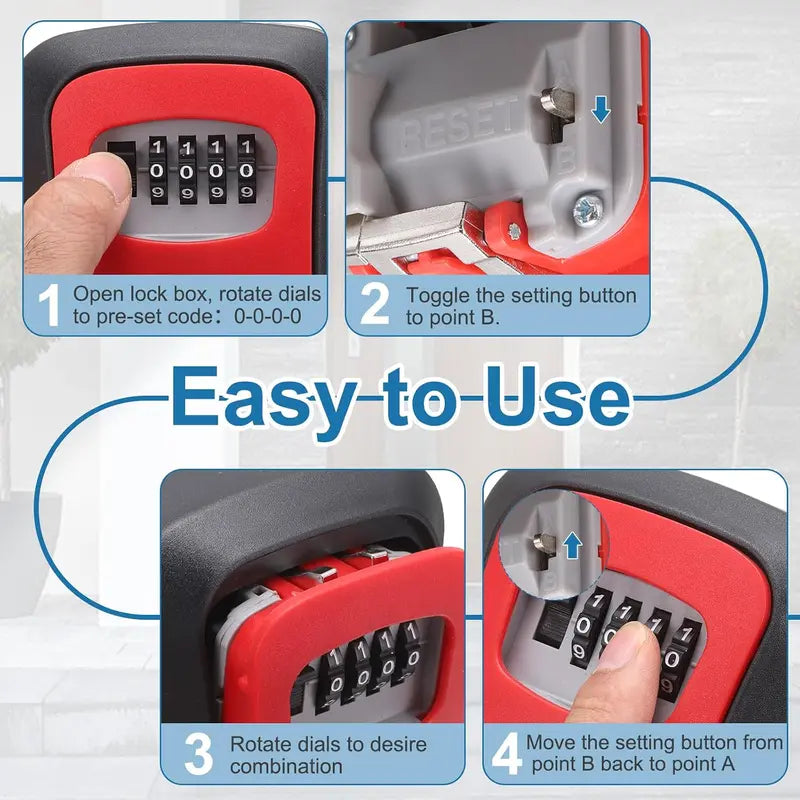Wall Mount 4-Digit Combination Key Lock Box