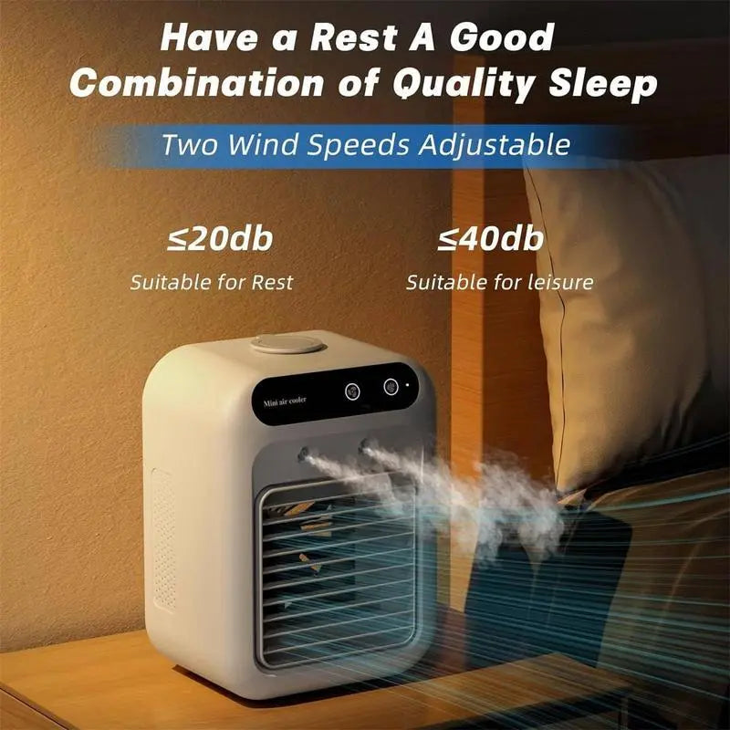 Portable Air Cooler Fan 3-in-1 — Rechargeable, 2 Mist Speeds, 500ml Tank, Ultra-Quiet for Bedroom & Office