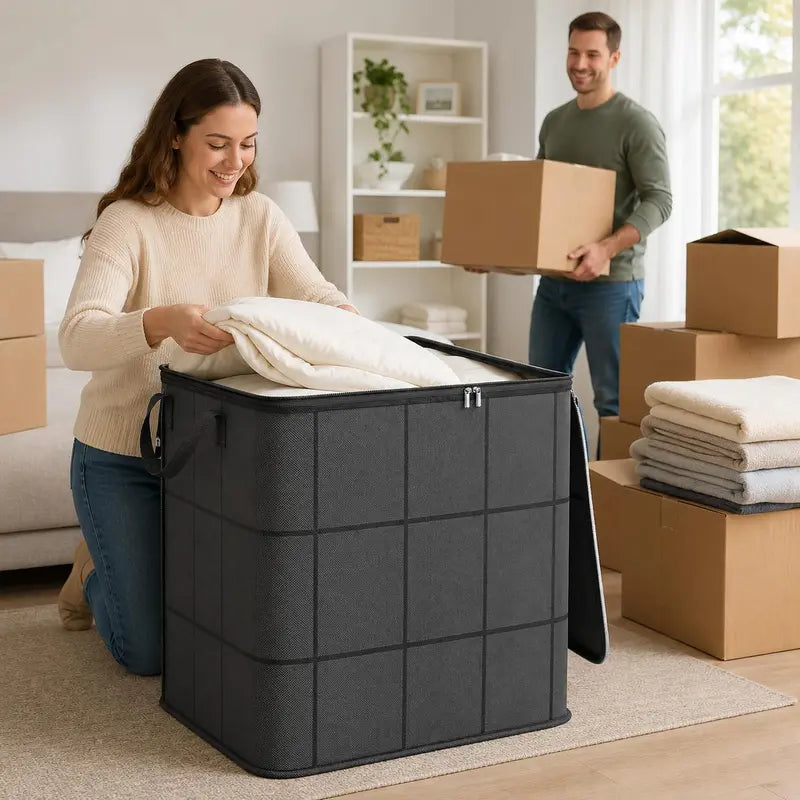 Large Storage Bin with Zipper — Foldable Moving Bag for Blankets, Bedding & Clothes，Large capacity 180L：23.62"× 19.69" × 27.56"
