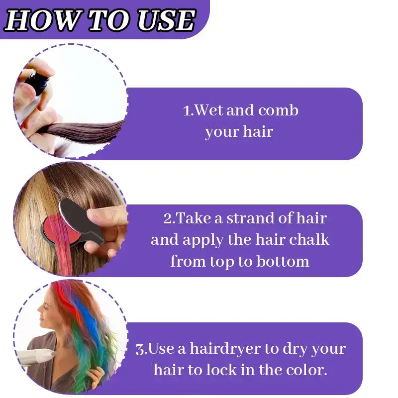 Washable Temporary Hair Chalk Set – 6–12 Vibrant Colors
