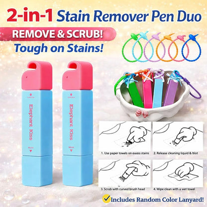 Elephant Kiss Stain Remover, 3-Second Stain Remover Pen for Clothes, 12ml On-the-Go Spot Cleaner, Double Head Instant Treater Sticks With Lanyard, Travel & Pocket-Sized (Red)