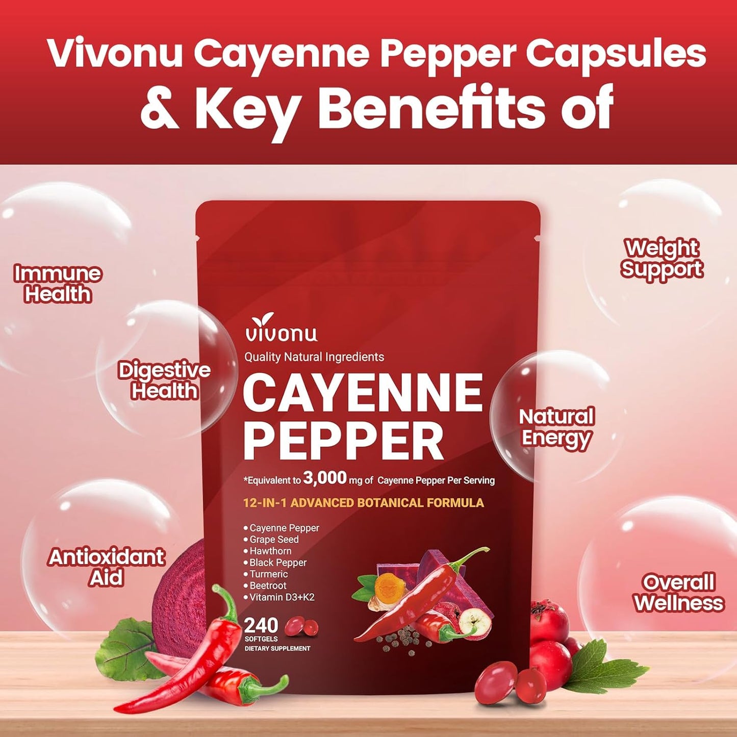 Cayenne Pepper Heart & Vessel Support – Full Spectrum Formula with Vitamins & Botanicals (240ct)