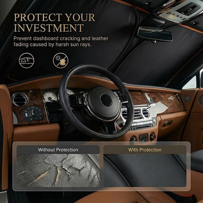 Portable Car Windshield Sunshade, Fabric Heat‑Insulating Sun Visor for Sedan SUV Truck, Summer Travel Camping Car Sun Cover