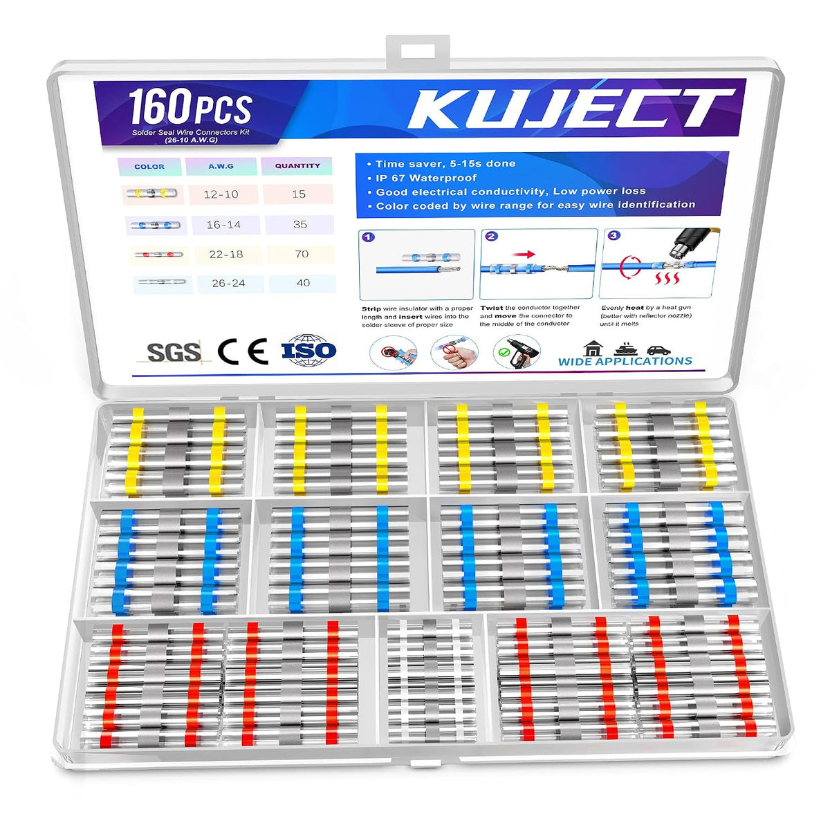 Kuject Heat Shrink Solder Seal Wire Connectors Kit 120PCS