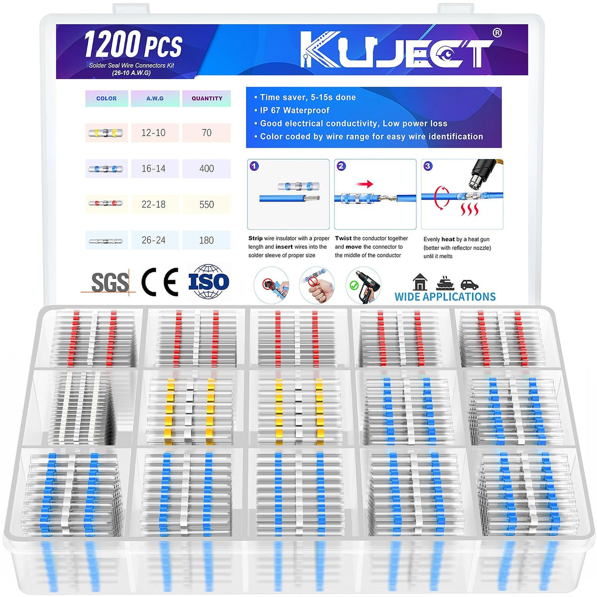 Kuject Heat Shrink Solder Seal Wire Connectors Kit 120PCS