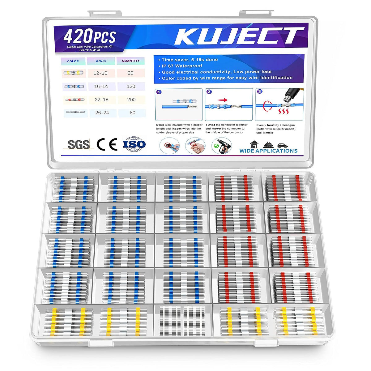 Kuject Heat Shrink Solder Seal Wire Connectors Kit 120PCS