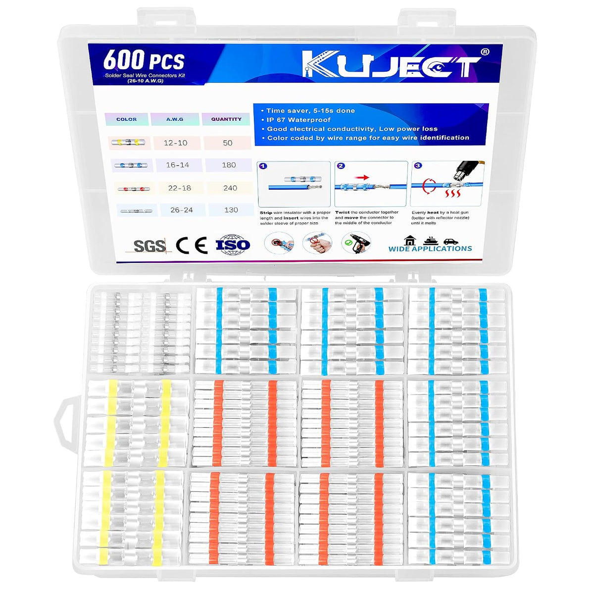 Kuject Heat Shrink Solder Seal Wire Connectors Kit 120PCS