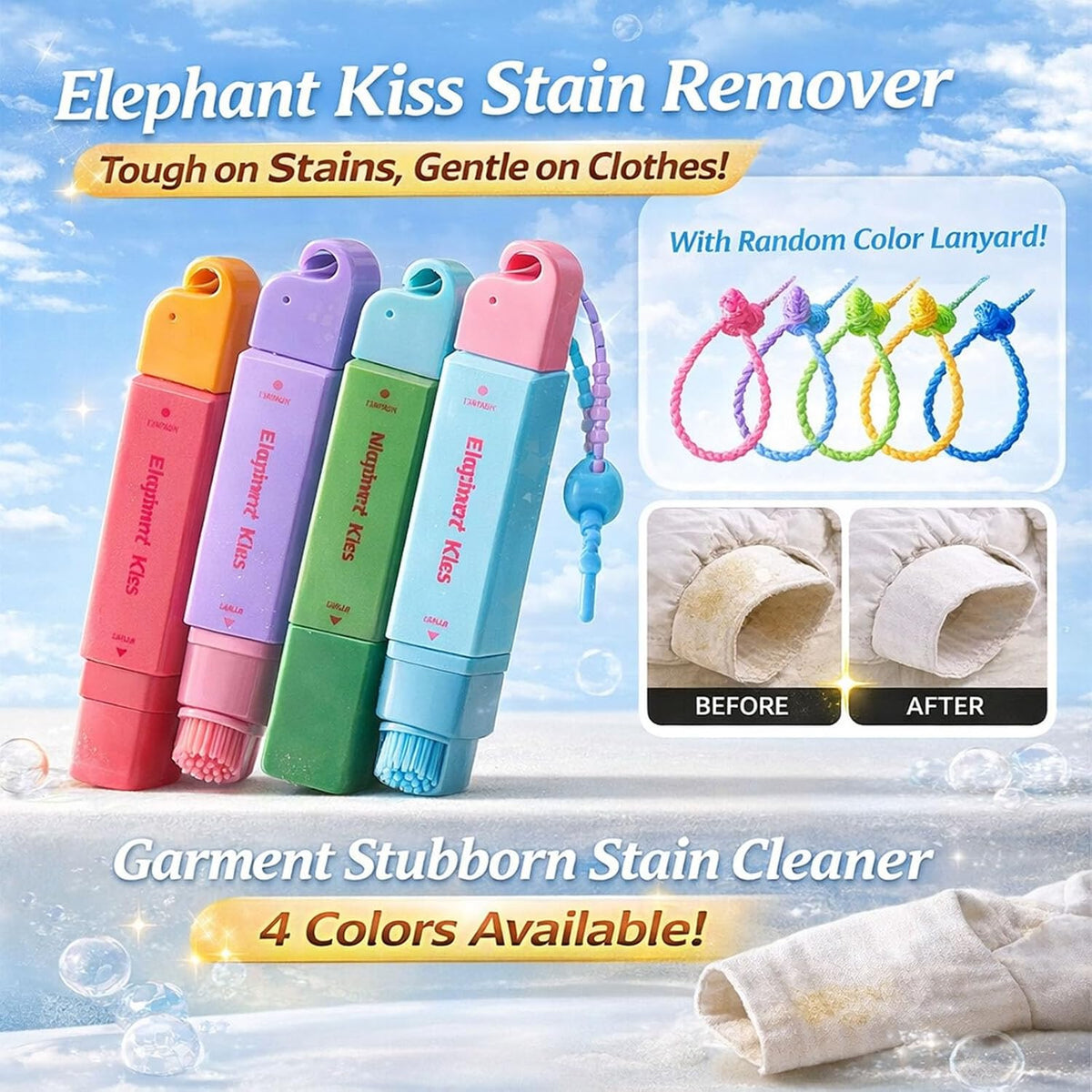 Elephant Kiss Stain Remover, 3-Second Stain Remover Pen for Clothes, 12ml On-the-Go Spot Cleaner, Double Head Instant Treater Sticks With Lanyard, Travel & Pocket-Sized (Red)