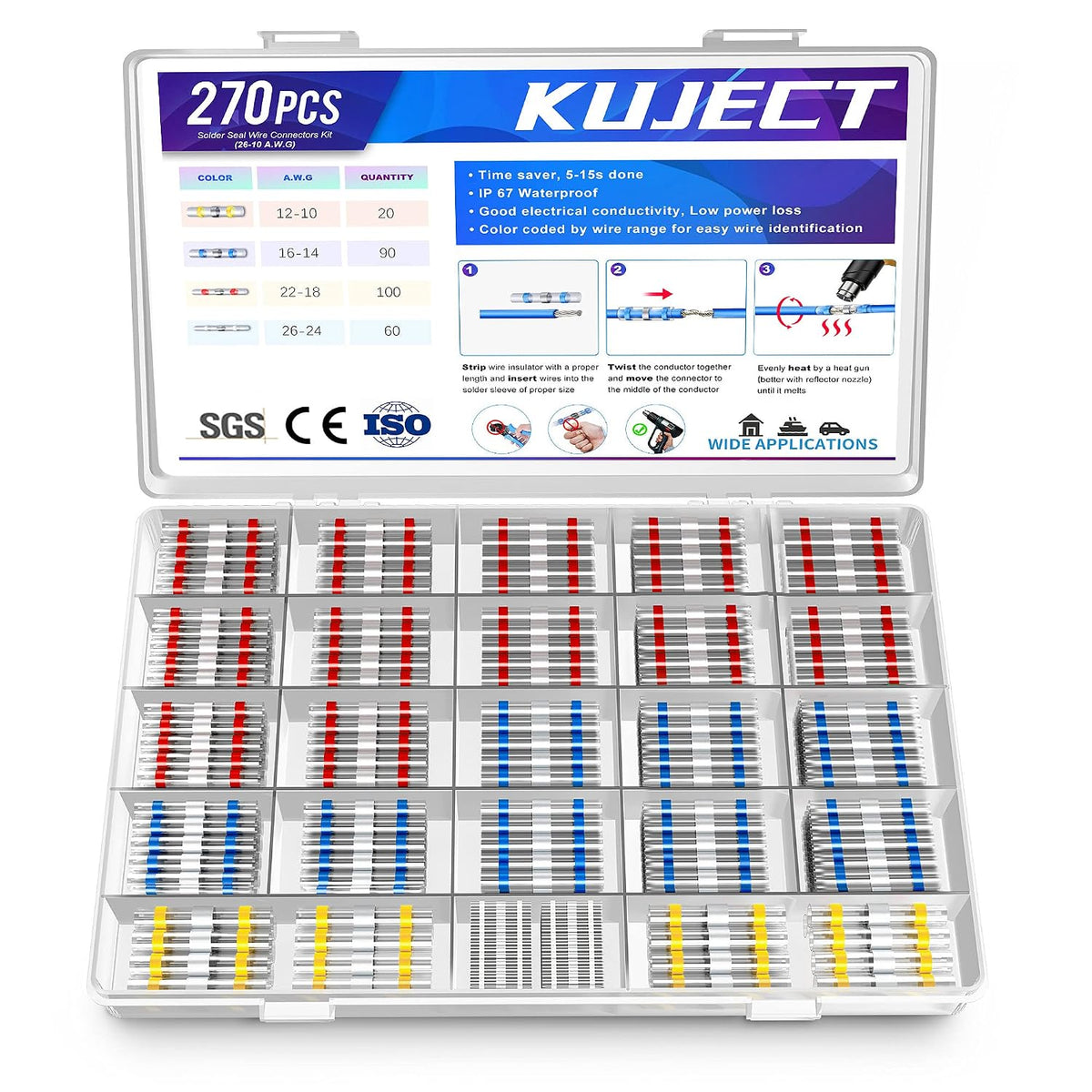 Kuject Heat Shrink Solder Seal Wire Connectors Kit 120PCS