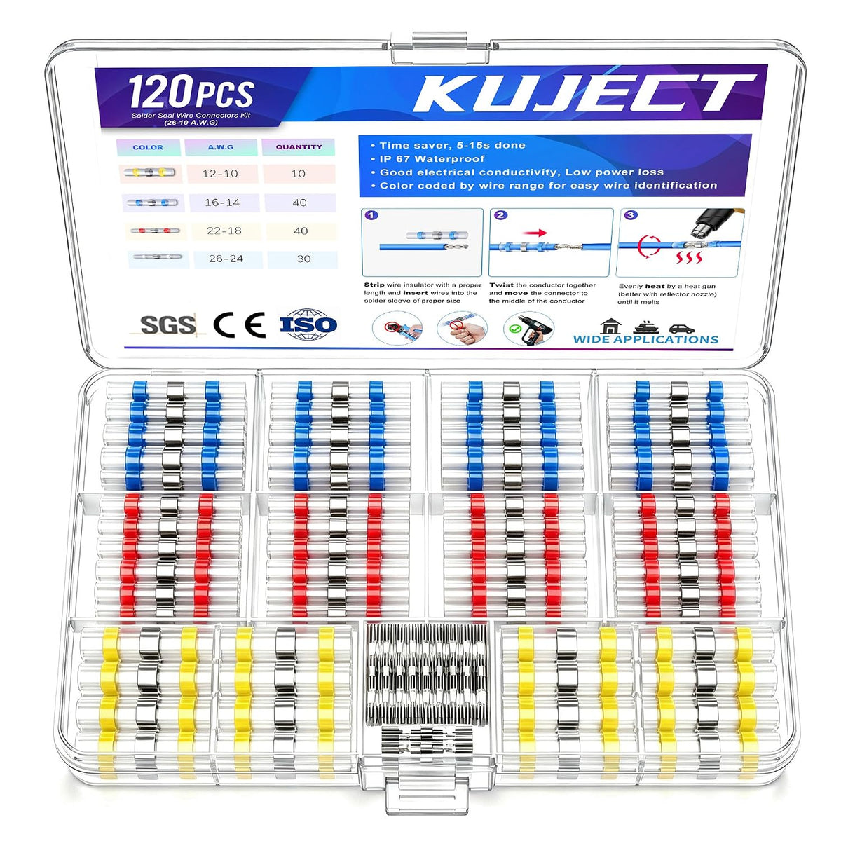 Kuject Heat Shrink Solder Seal Wire Connectors Kit 120PCS