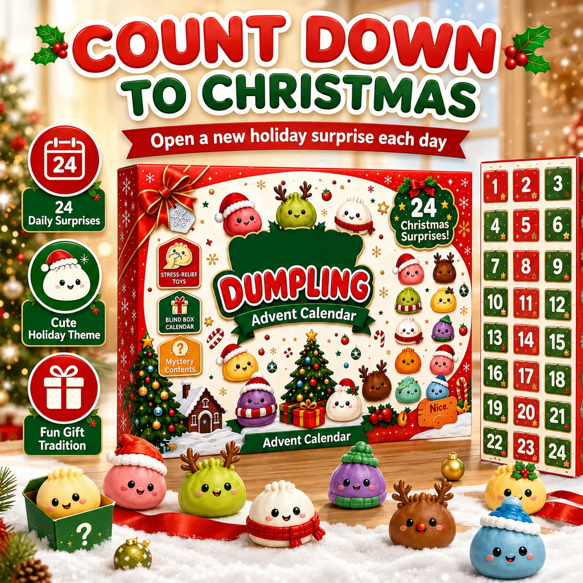 Sports & Outdoor Dumpling Squishy Advent Calendar 24