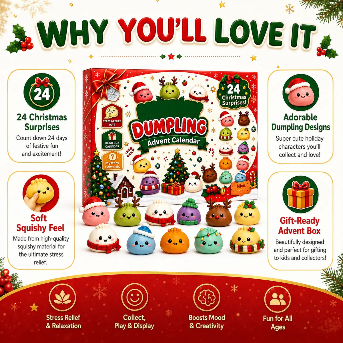 Sports & Outdoor Dumpling Squishy Advent Calendar 24