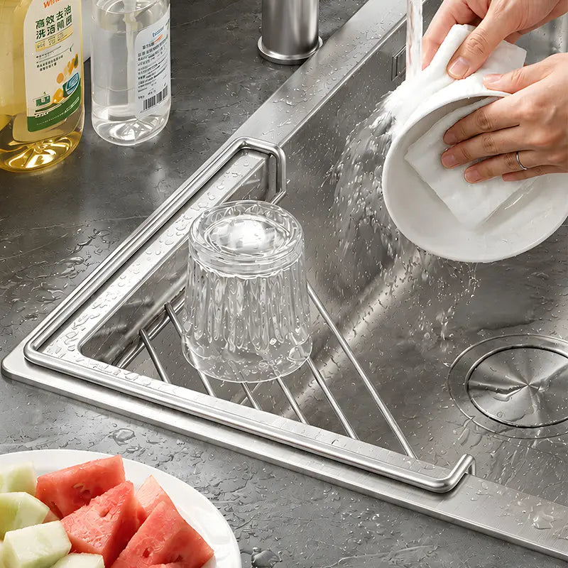 Stainless Steel Triangular Corner Sink Shelf, Drainage Open Wire Rack, Sponge Brush Cloth Holder for Kitchen Sink