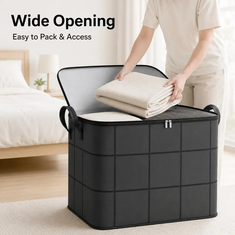 Large Storage Bin with Zipper — Foldable Moving Bag for Blankets, Bedding & Clothes，Large capacity 180L：23.62"× 19.69" × 27.56"