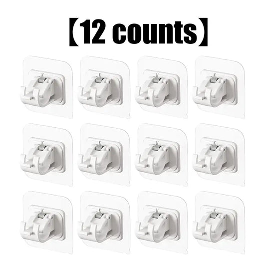 Curtain Rod Brackets with Clips (8 PCS) — No-Drill Adhesive & Screw Mount, Adjustable Transparent Holders