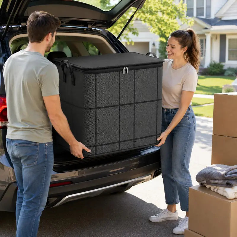 Large Storage Bin with Zipper — Foldable Moving Bag for Blankets, Bedding & Clothes，Large capacity 180L：23.62"× 19.69" × 27.56"