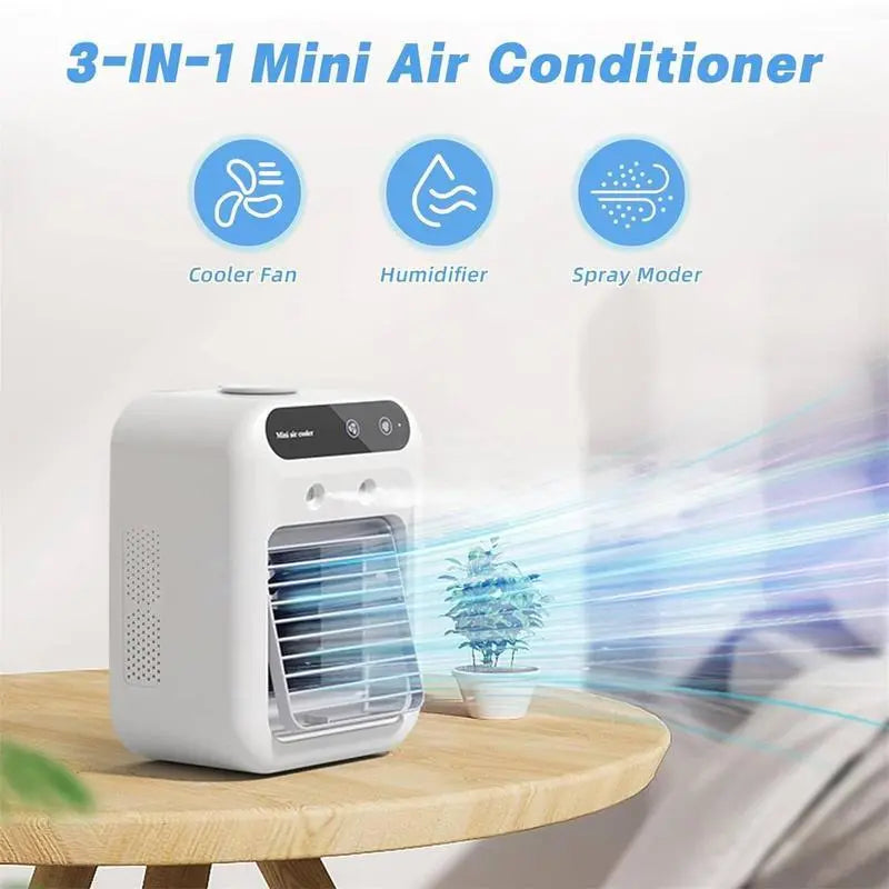 Portable Air Cooler Fan 3-in-1 — Rechargeable, 2 Mist Speeds, 500ml Tank, Ultra-Quiet for Bedroom & Office