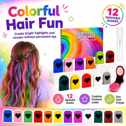 Washable Temporary Hair Chalk Set – 6–12 Vibrant Colors