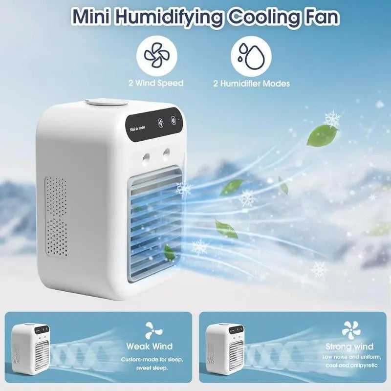 Portable Air Cooler Fan 3-in-1 — Rechargeable, 2 Mist Speeds, 500ml Tank, Ultra-Quiet for Bedroom & Office