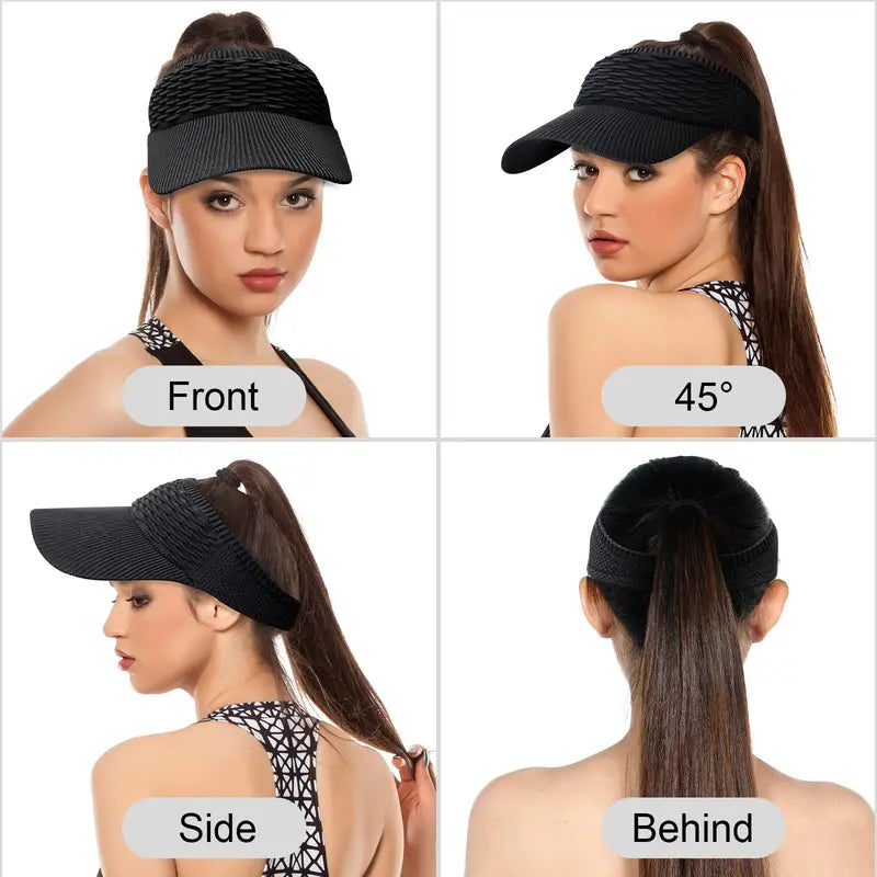 Women's Sun Visor Hat  — Open-Top Ponytail Cap, UV Protection, Foldable & Breathable