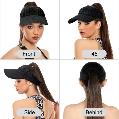 Women's Sun Visor Hat  — Open-Top Ponytail Cap, UV Protection, Foldable & Breathable