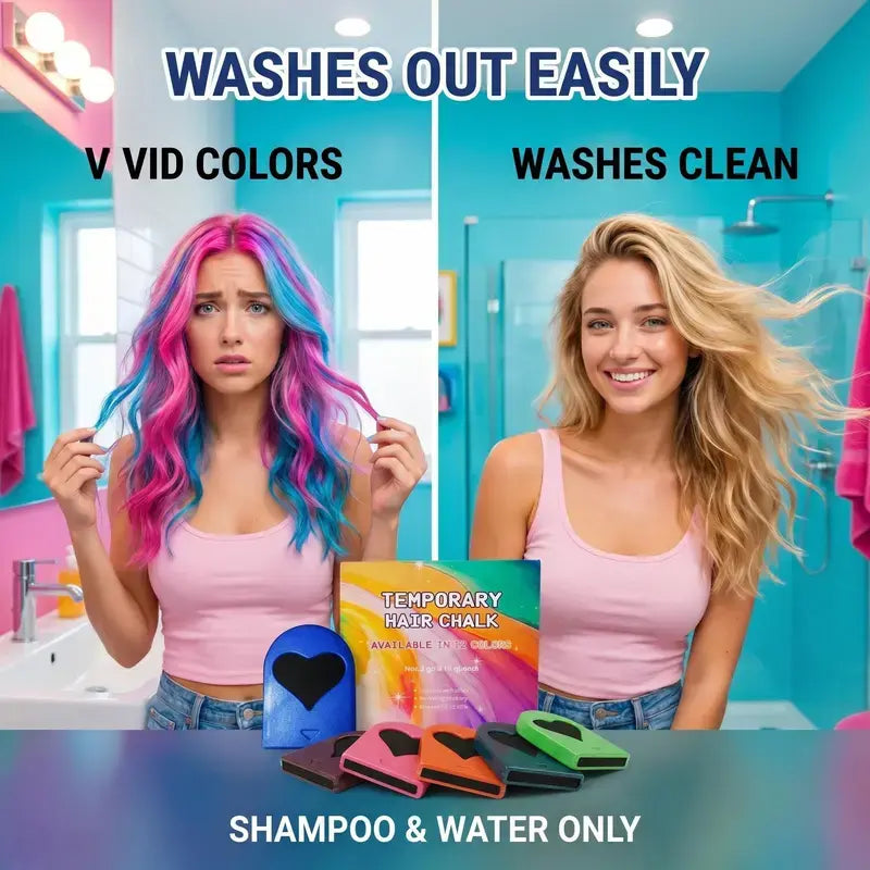 Washable Temporary Hair Chalk Set – 6–12 Vibrant Colors