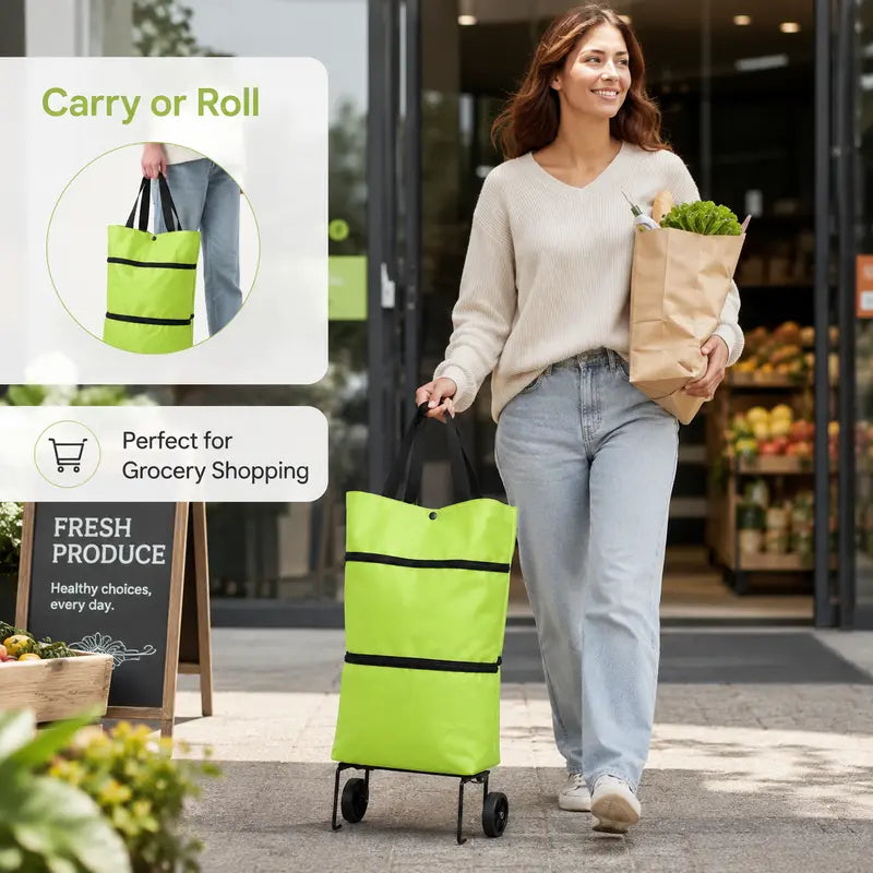Portable Foldable Wheeled Shopping Trolley Bag Reusable Grocery Rolling Tote for Laundry Travel