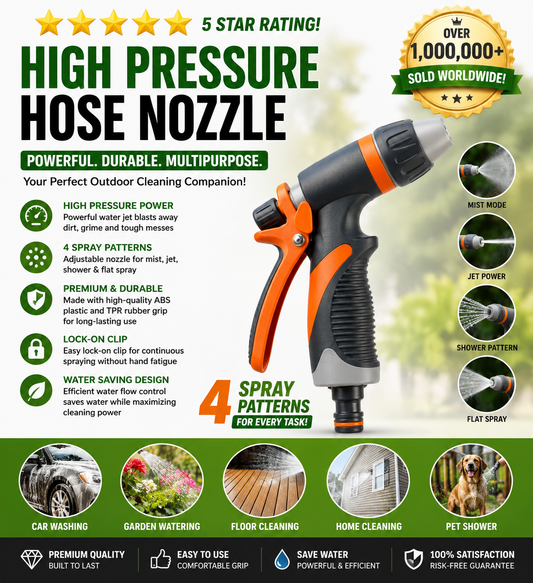 Garden Hose Nozzle Hand Sprayer – Multi-Function Adjustable Water Gun for Car Washing, Garden Plants & Lawn Watering