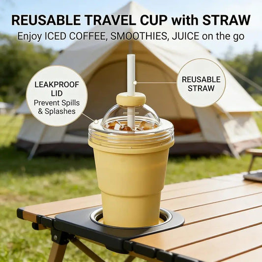 Foldable Silicone Ice Ball Cup with Straw – 2-in-1 Travel Tumbler & Ice Mold